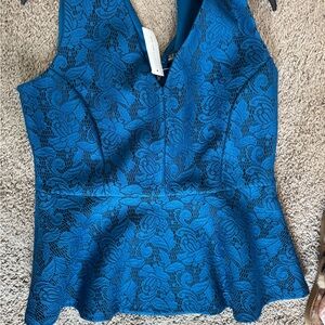 NWT New York & Company Blue Lace Peplum Blouse